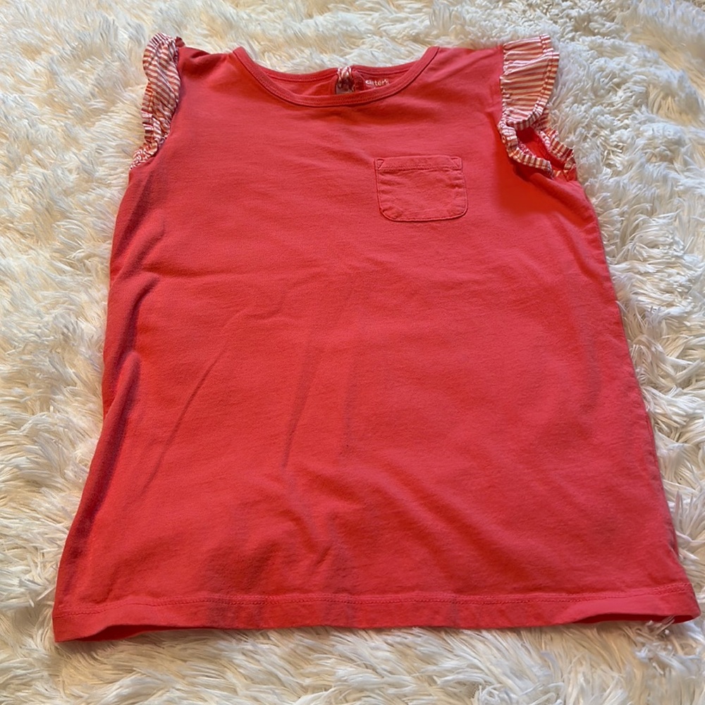 Girls Coral Top with striped flutter sleeves